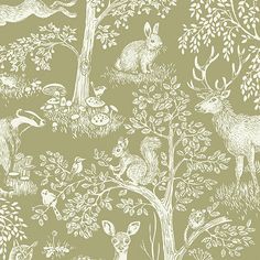 an animal themed wallpaper with trees and animals