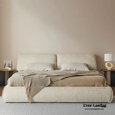 Fluffy Linen Elephant Ear Bed Frame / Beige Bed Frame Beige, Whimsical Elephant, Stylish Bedding, Tall Bed, Shaped Headboard, Stylish Bed, Steel Bed, Low Bed, Nature Color Palette