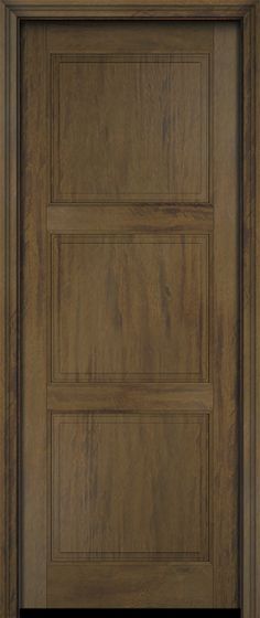 the front door is made of wood and has two side panels, one paneled