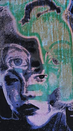 a painting of a man's face with green and blue paint on it,