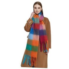 Return Policy Fast Delivery Trusted seller Women Scarf Winter Big Colorful Checked Thick Warm Wrap Scarves Casual Tassel Blanket Scarf Stylish Plaid Design Product Description ⛄Classical Plaid Pattern: The big colorful thick ,long and warm winter scarf is tassel trimmed, perfect soft touching feeling. The colors are timeless and so beautiful for the spring, fall and winter. Classical plaid pattern will be never out of date. ⛄Chunky Scarf - 100% Polyester material with cashmere feeling, soft and fashionable, thickened and warm.It will provides you enough warmth in the cold winter! ⛄Fashionable Plaid Scarf - Colorful plaid, bright colors, fashionable and beautiful.Whether in the office, shopping, skiing, winter walks, dog walks, fashion parties,attending a tea party.Wearing this rainbow scar Colorful Scarves, Drape Maxi Dress, Polyester Scarf, Tassel Scarf, Cashmere Shawl, Colorful Scarf, Shawl Scarf, Maxi Knit Dress, Blanket Scarf