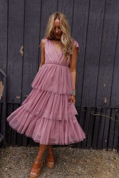 Boho Ballerina Tiered Tulle Dress - Mauve | Three Bird Nest Layered Dress Outfit Fall, Boho Holiday Outfits, Boho Wedding Attire, Boho Wedding Guest Outfit, Midi Tulle Dress, Tiered Tulle Dress, Aliexpress Dresses, Tulle Straps, Three Bird Nest