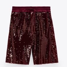 Zara Sequin Shorts Elastic Waist Size Xs Can Fit For S Too Size S Can Fit For M Too Burgundy Color Simply Beautiful Burgundy Bottoms For Summer Party, Trendy Burgundy Bottoms For Summer, Summer Burgundy Shorts, Trendy Zara Shorts For Party, Trendy Party Shorts By Zara, Burgundy Shorts For Summer, Casual Burgundy Shorts For Summer, Burgundy Short Bottoms For Summer, Burgundy Casual Bottoms For Night Out