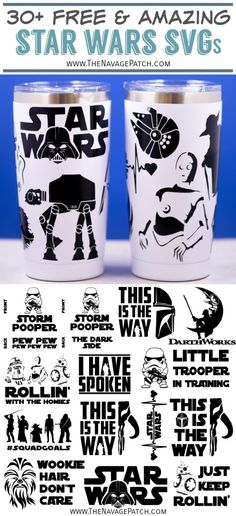 the star wars svg bundle includes two cups with different designs