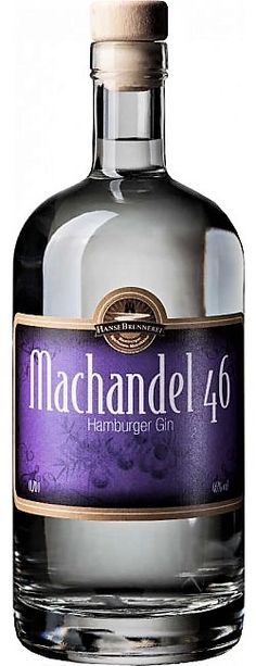 a bottle of machanddel 46 gin on a white background with the label in english