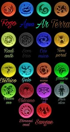 the zodiac signs and their meanings in different colors on a black background with red, green,