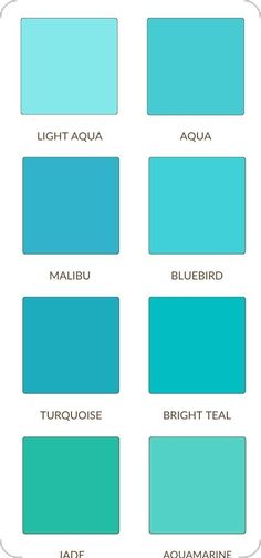 the shades of blue and green are shown in this color chart for aqua, aqua, turquoise