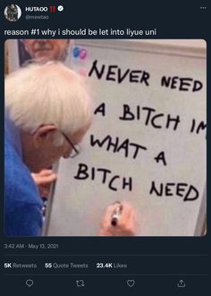 an older woman writing on a white board