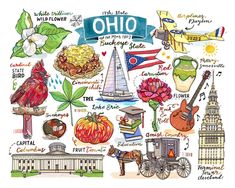 an illustrated map of the united states with many things to see and do in it