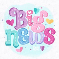 the words big and chews written in colorful letters with hearts around them on a white background