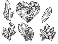 four crystals are shown in black and white