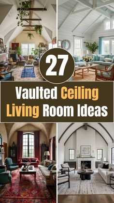 living room with vaulted ceilings and large windows