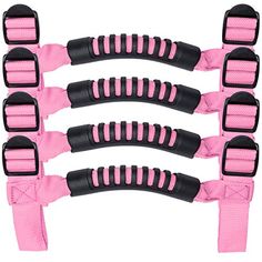 six pink and black handles on each side of the handle