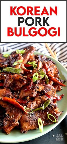 korean pork bulgogi on a plate with chopsticks