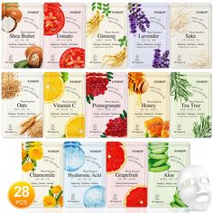 PRICES MAY VARY. 🍋【28 Pack Face Mask Gift Set】Our facial sheet masks skincare with 14 natural ingredients like aloe,pomegranate,honey,tomato,ginseng,lavender,sake,oats,grapefruit,chamomile,hyaluronic acid,vitamin C,tea tree,shea butter.Rich collagen essence can be quickly absorbed by the skin,the skin will feel smoother and younger 👩‍👩‍👧‍👧【Relaxation Gifts Set for Women】The facial mask is beautifully packaged,with various colors and fragrance,these are great spa gifts for women,wife,mothers Types Of Face Masks Skincare, Best Korean Face Masks, Spa Face Mask, Skincare Facemasks Cheap, Fruit Facial Kit, Face Masks Skincare, Sheet Face Masks, Women Skin Care, Korean Skincare Sheet Masks