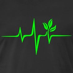 a t - shirt with a green heartbeat and leaf on the front, black background