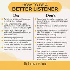 a yellow and white poster with the words how to be a better listener do't