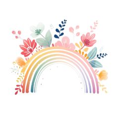 a rainbow with flowers and leaves on it