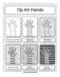 an open book with four different hand images and the words op art hands on it