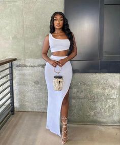 White Two Piece Outfit, Two Piece Outfits Skirt, All White Party Outfits, Outfit Clubwear, White Party Outfit, Cute Birthday Outfits, Stylish Summer Outfits, Looks Party