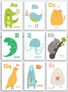 an animal alphabet poster with different animals and letters