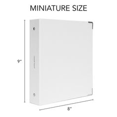 a white box with measurements for the front and side of it, showing the size