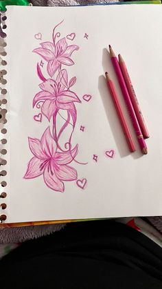 Drawing Inspo Sketch Flowers, Pink Sketches Drawings, Easy Drawing Backgrounds, Lilies Drawing Simple, Drawing Sketch Book Ideas, Sketch Book Inspiration Easy, How To Draw A Simple Rose, How To Draw Lilies, Lilies Flowers Drawing