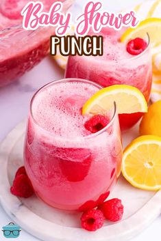 baby shower punch with raspberries and lemons