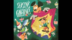 mickey mouse's christmas greetings with goofy and friends on the front, in green background