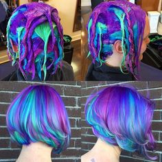 IG: lysseon Hair Dye Techniques, Blue Green Hair, Blue Ombre Hair, Short Hair Color, Summer Hair Color