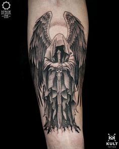 Angel Tattoos For Men, Dark Tattoos For Men, Arm Cover Up Tattoos, Guardian Angel Tattoo Designs, Grim Reaper Tattoo