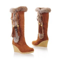 Studded Fur Tall Boots Platform Shoes for Women 8923 Korean Shoes, Fur Snow Boots, Thigh High Heels, Warm Snow Boots, Wedge Heel Boots, Boots Winter, Beige Shoes, Fur Boots, Long Boots