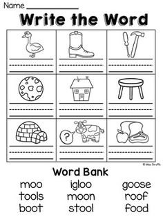 a worksheet with words and pictures to help students learn how to write the word