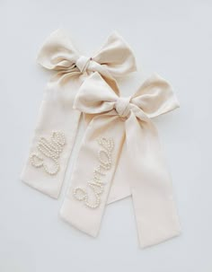 Bow With Pearls, Beaded Bow, Bow Ties, Hand Beading, Pita, Barrettes, Future Wedding, Custom Name