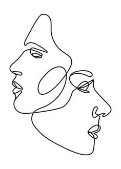 one line drawing of two people's faces facing each other with their mouths open