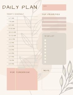 the daily planner is shown in pink and grey tones, with leaves on it's side