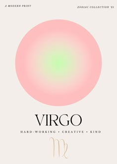 the virgo logo is shown on a white background with pink and green circles around it