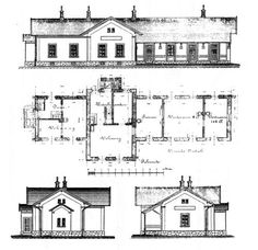 the plans and elevations for an old farm house, with two stories on each floor