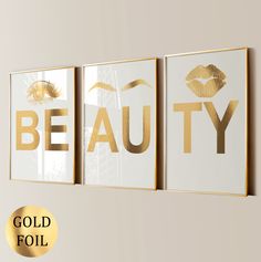 3 Beauty Salon Decor Makeup Poster Esthetic Art Modern Wall Art Gold Foil Print Esthetician Gift Makeup Artist Gift Beautician Gift  This art is made from PREMIUM REAL GOLD FOIL that sparkles and shines like magic! By using premium gold foil and premium high-density paper, you will get vibrant and eye-catching artwork.  Gold arts are perfect for home decoration, office decoration, birthday gift, and also as a sign of gratitude! The idea is to surprise and delight! HOW TO ORDER: Please select you Wall Art For Beauty Salon, Gold Beauty Salon, Beige And Gold Beauty Salon, Beauty Salon Wall Art Luxe, Beauty Room Quotes Wall Art, Makeup Poster, Lash Room Ideas, Makeup Studio Decor, Esthetician Gifts