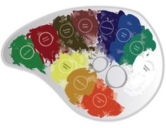 a white plate topped with lots of different colors of paint on top of each other