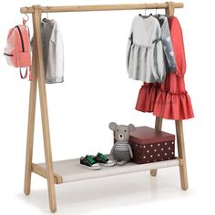 PRICES MAY VARY. Solid Wood Structure: This kids costume rack made of beech wood,no deformation,durable and solid. For the Kids: This clothing rack is perfect for 3- to 6-year-olds, who can reach it without help. The size: 38"W x 14.5"D x 40"H. Considerate Details Design: This open Wardrobe showcases your little one's nicest clothes. Use the bottom surface to store boots, shoes, or any other accessories that still need at home. Space Saving Organizer: Can be folded into a small piece for transfe Dress Up Rack, Dress Up Storage, Kids Clothing Rack, Open Wardrobe, Kids Garments, Wood Clothes, Garment Rack, Kids Dress Up, Wood Structure