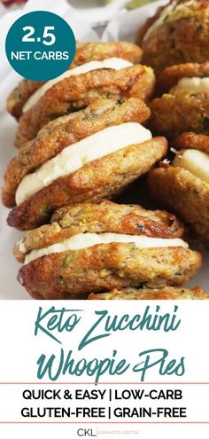 keto zucchini whoopie - fries with text overlay that reads, quick and easy low carb gluten - free grain - free