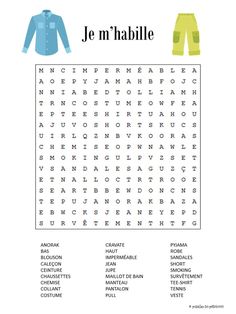 the french word search for clothes