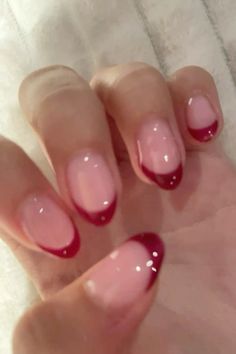 #pinterest #aesthetic #nails Clean Nail Inspo Almond, Pretty Burgundy Nails, Wine And Pink Nails, Nail Ideas With Natural Nails, Simple Nails For Homecoming, Fall Nails Coquette, Dark Red Almond French Tip Nails, Aesthetic Nail Inspo Simple, Nail Ideas For A Red Dress