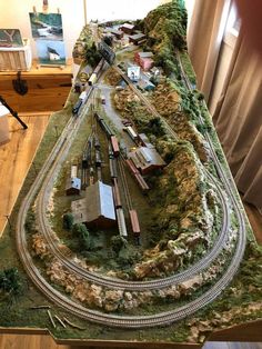 a model train set up on top of a table