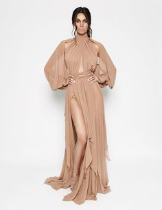 MC-1922 Michael Costello Dress, Cuffed Sleeve Dress, Goddess Gown, Michael Costello, Queen Dress, Stunning Gowns, Sleeve Maxi Dress, Dress With Tie, Lace Gown