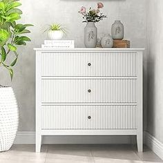 Under $200! Large Nightstand, Nightstand With Storage, Fluted Panel, Wide Chest Of Drawers, Modern Chests, Modern Chest Of Drawers, Small Dresser, Bedroom Drawers, Wooden Storage Cabinet