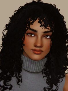 a digital painting of a woman with black hair and tattoos on her arm, wearing a gray turtle neck sweater