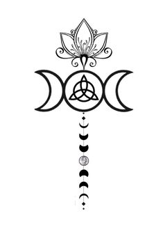 three phases of the moon with four different symbols on them, all in black and white