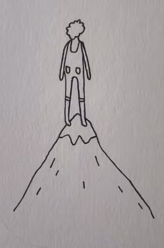 a drawing of a person standing on top of a mountain